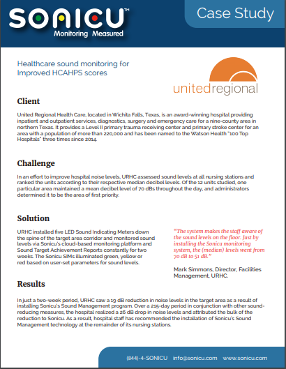 United Regional Healthcare saw significant sound reduction by using Sonicu wireless sound management.