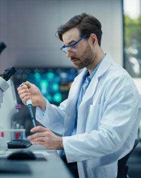 Pharmacist compounding in a lab